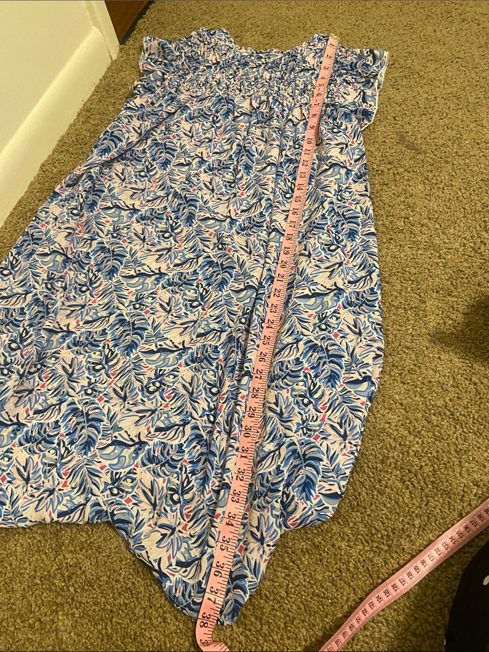 Simply Southern Blue and Pink Floral Ruffle-Smock Midi Dress - Picture 9 of 9